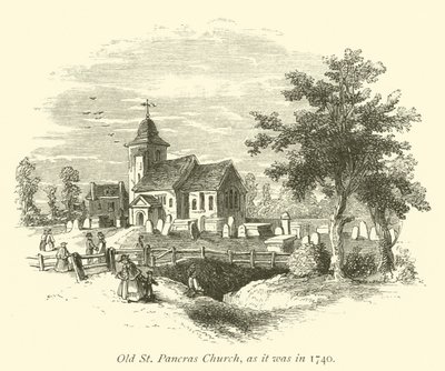 Oude St Pancras Kerk, zoals het was in 1740 door English School